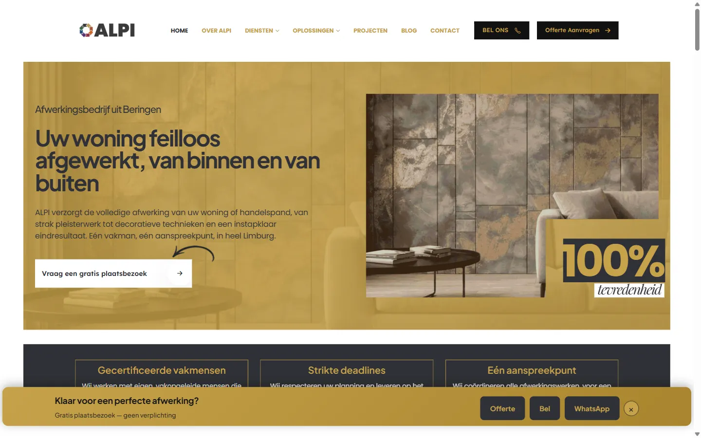Startpagina van de website van ALPI Afwerkingsbedrijf
